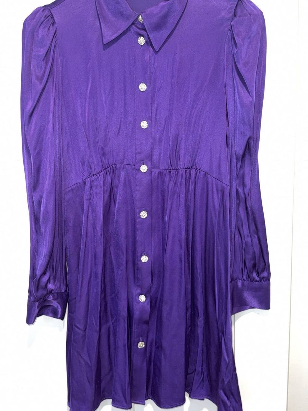 Zara Purple Satin Blouse with Rhinestone Buttons